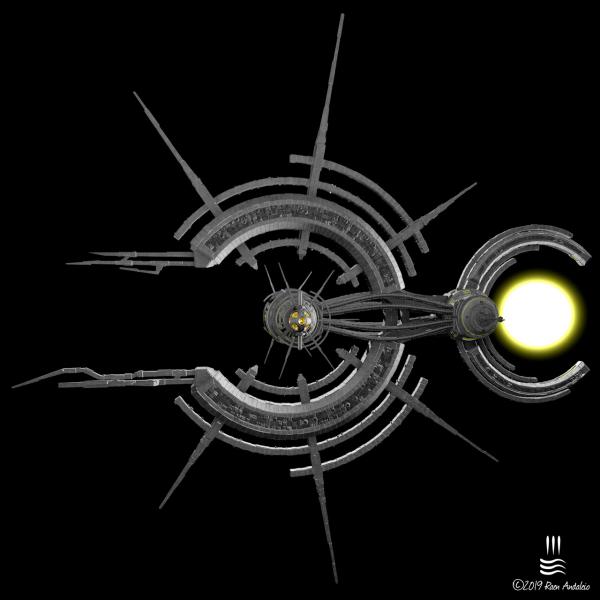The Suntail was an attempt to create a ship that was clearly not of Human design. I had this radial design in my mind and I'm quite happy with the result. Created October 2019